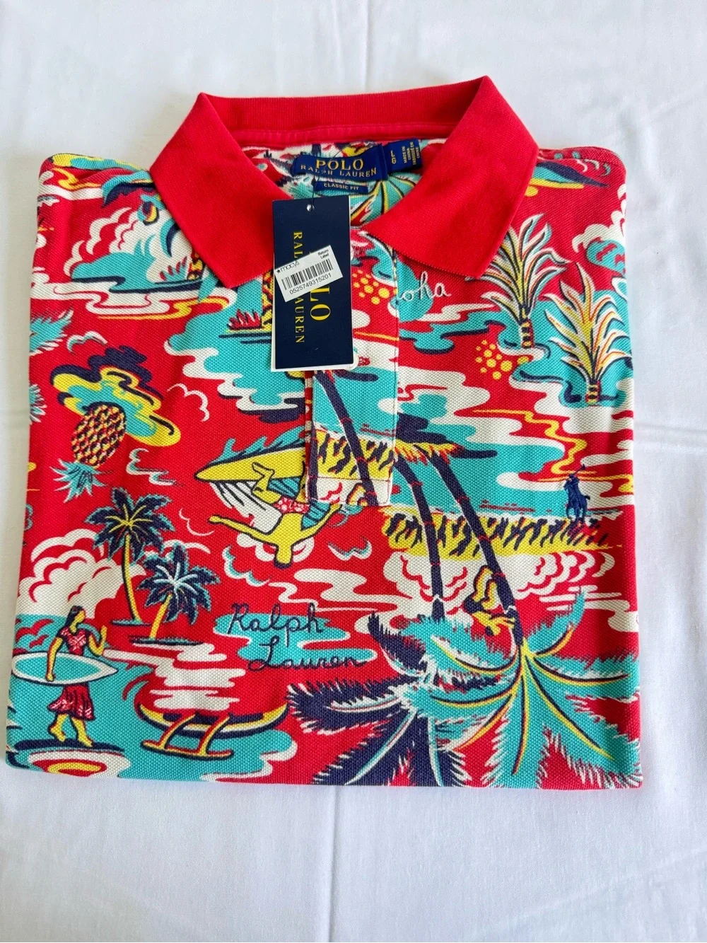 NWT Polo Ralph Lauren Aloha Tropical Print Polo Shirt Red Men’s L Classic Fit - Picture 3 of 12